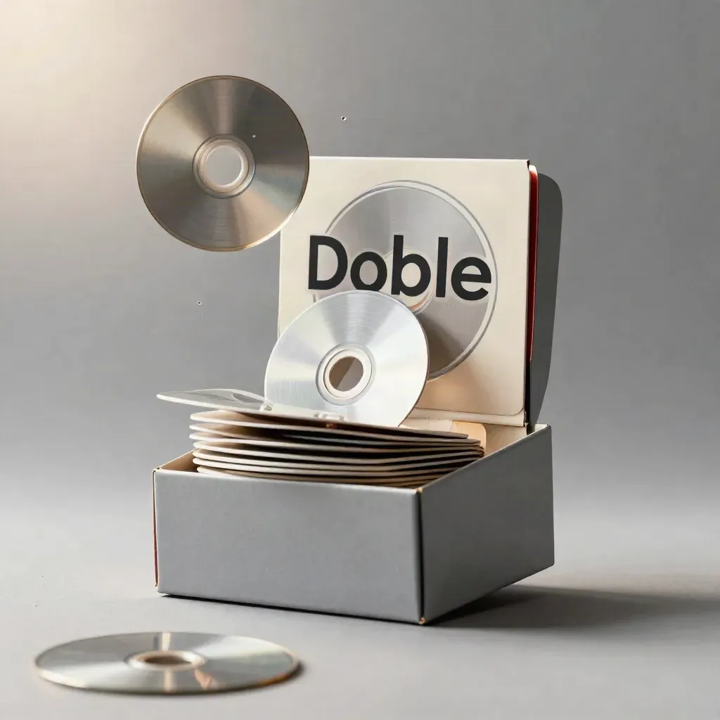 Confezione compatta di Dobble Classico con simboli rotondi sospesi su sfondo grigio.
